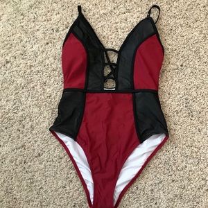Black and Maroon Cupshe swimsuit